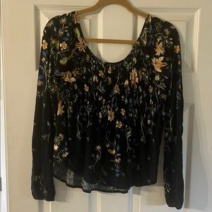 Free People Black Floral Blouse